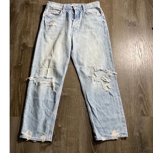 Mother Superior Distressed Ripped Boyfriend Jeans Light Wash Denim Women's - Picture 1 of 7
